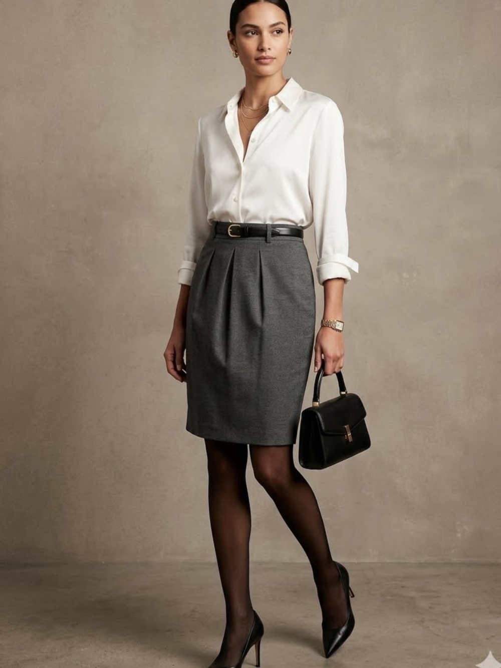 Banana Republic Gray Pleated Pencil Skirt Faux Wrap Business Office/Career Small